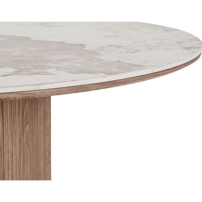 Lysa - Mesa de comedor con tablero efecto mármol y patas efecto madera - 4 personas - Madera / Blanco