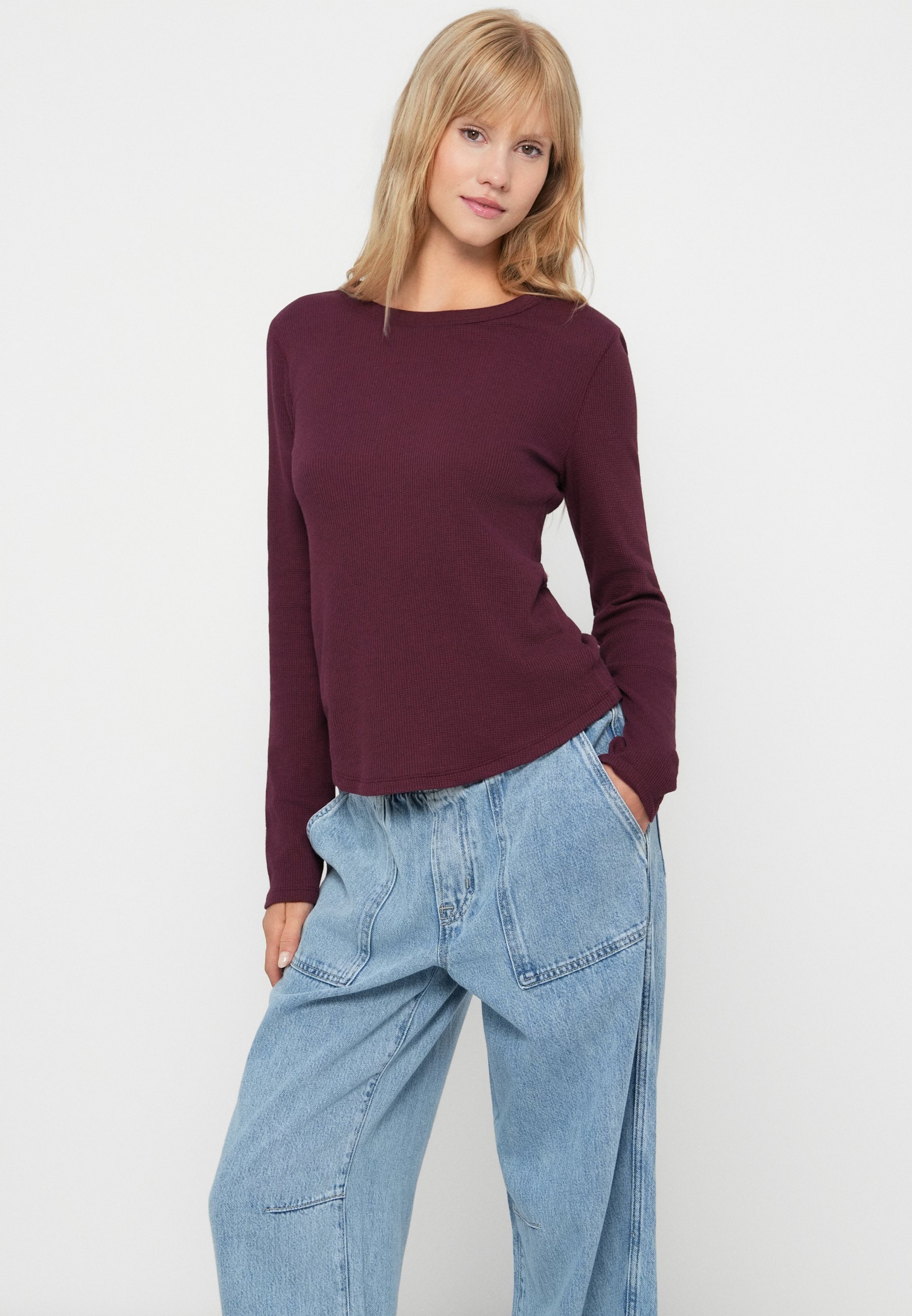 GAP WAFFLE T-SHIRT - Top met lange mouwen - Toscaans rood