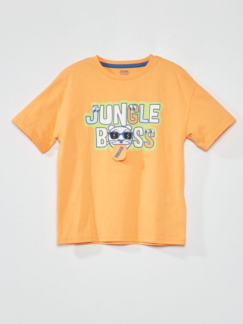 Camiseta divertida em malha - LARANJA