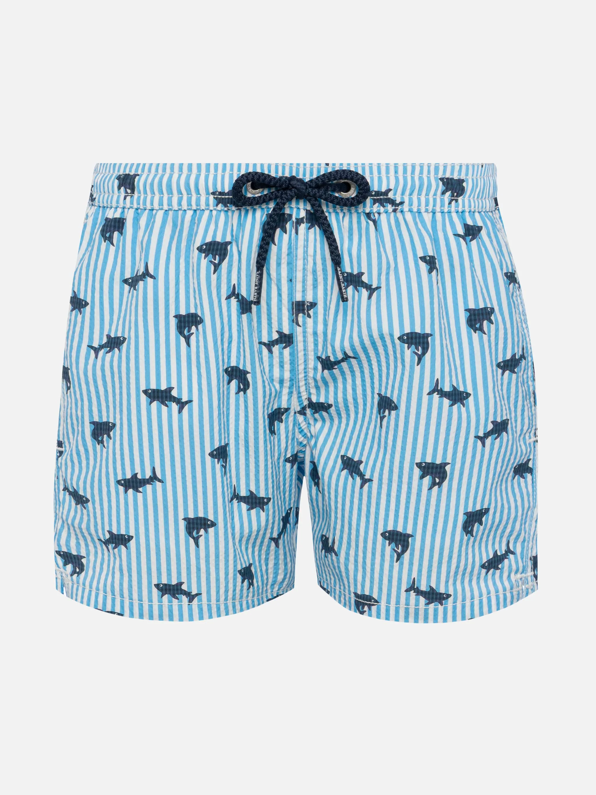 Patmos Jr mid-length gestreepte seersucker zwemkleding met print