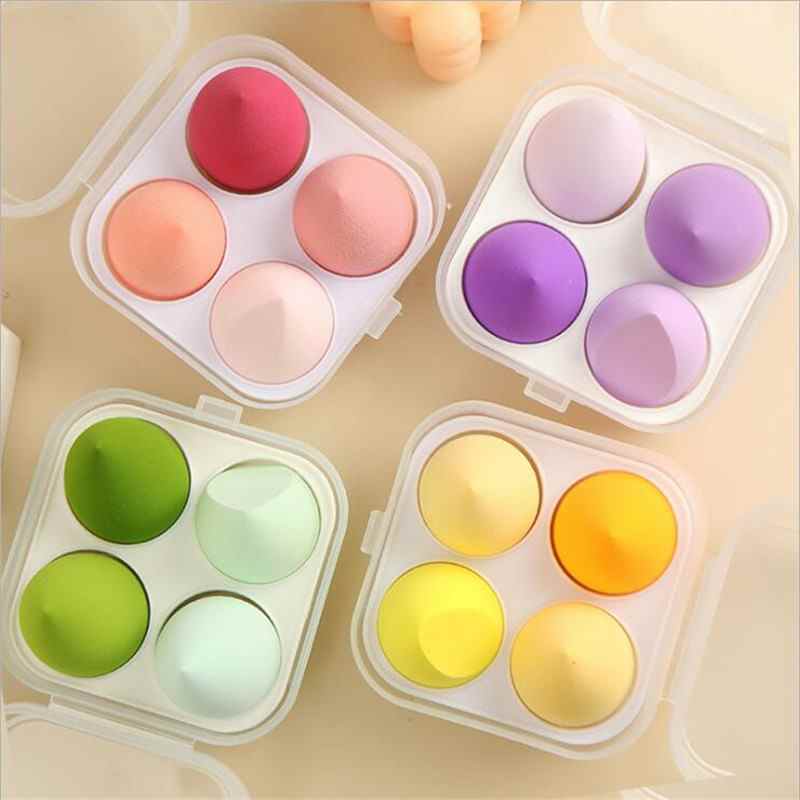 Lot de 4 éponges à maquillage avec boîte de rangement, idéales pour le fond de teint et la poudre. Outil de beauté pour femmes.