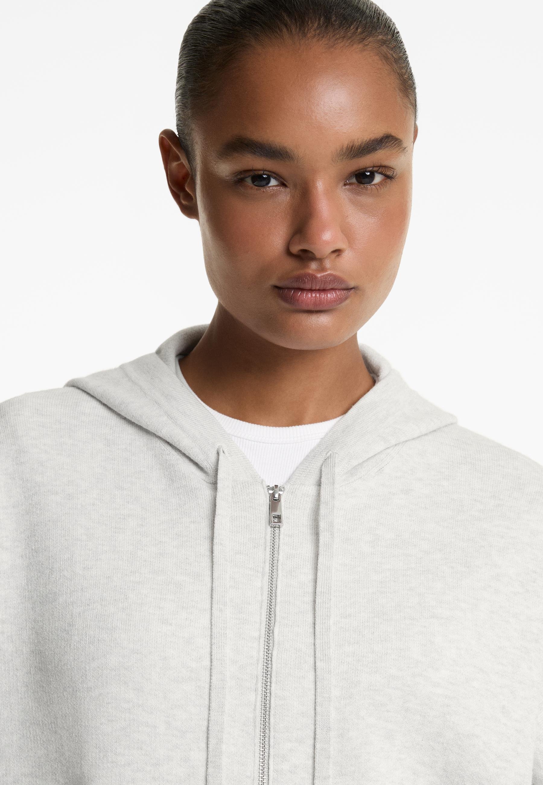 OYSHO HOODED LONG KNIT - Kardigan - melírovaná světle šedá