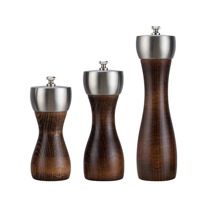 Moulin à sel et poivre portable en bois avec broyeur réglable, moulin à épices manuel en acier inoxydable, outil de cuisine