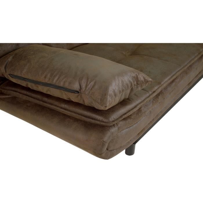 Sofá cama DARIUS con mecanismo clic-clac - Tela marrón - Ancho 194 x Profundidad 121 x Alto 83 cm - Fabricado en Ucrania