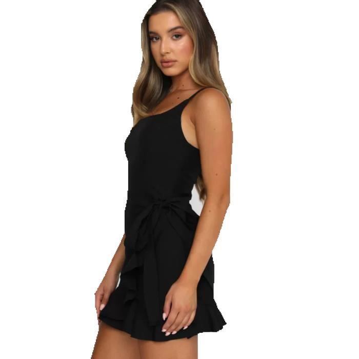MOBIGARLAN Robe sur-plissée pour femme uni d'Été  de bretelles Sexy Vêtements - Noir FBC127