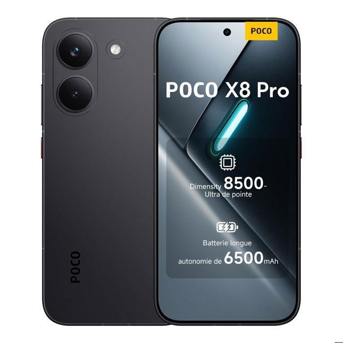 Smartphone Xiaomi POCO X8 Pro 5G, 8 GB de RAM, 256 GB de almacenamiento, negro, procesador Dimensity 8500-Ultra, sensor Sony IMX882 de 50 MP con OIS, batería de 6500 mAh.
