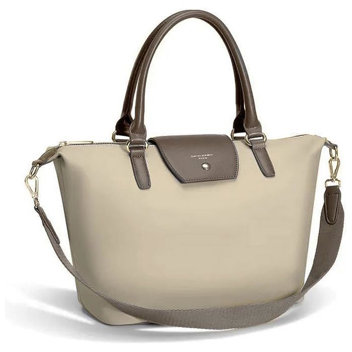 David Jones - Bolso tote de nailon para mujer - Bolso de hombro suave para compras - Tamaño mediano - Beige