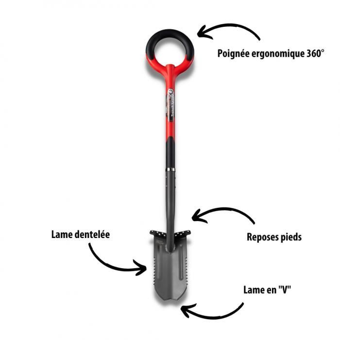 Kit RootSlayer™ - Pala redonda/desmalezador/pala para zanjas - Para cavar/palar/desmalezar - Multifuncional para las superficies más difíciles.