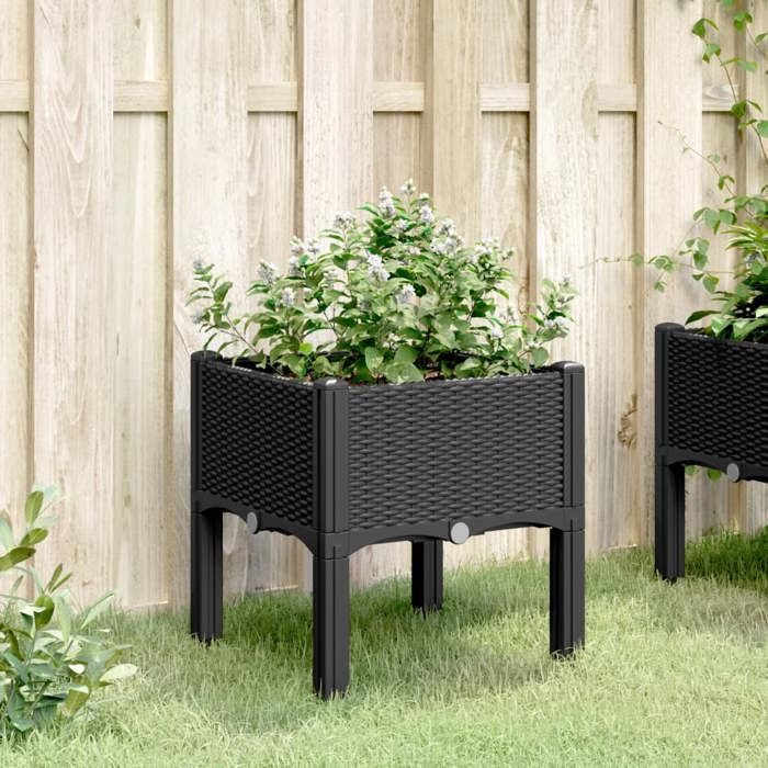 vidaXL Plantenbak met poten, verhoogd plantenbed, bloembak, plantenpot voor tuin, terras, achtertuin, buitengebruik, zwart 367888