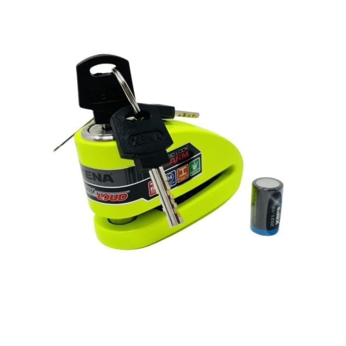 XENA - Antivol Moto Bloque Disque Alarme 120 DB XX15 Acier 14mm - Classe SRA - Jaune Fluoabc100010843600000