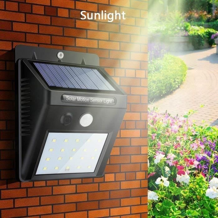 Lampe Solaire Extérieur - ONEVER - 20 LED avec Détecteur de Mouvement - Noir