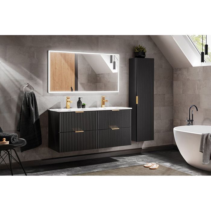 Complete bathroom set with double vanity unit 120 cm + 2 cabinets - Georgia Black