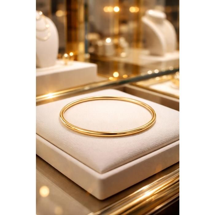 Bracelet JONC Femme Plaqué Or 18 Carats Rigide Fil Rond Épuré Diamètre 66mm Bijou Poinçonné Éclat Miroir Cadeau Luxe Classique Chic