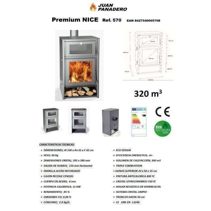 PANADERO Nice Titanium 11 kW wood-burning stove