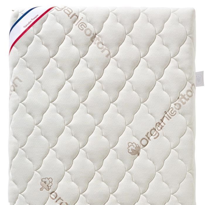 Babymatras van biologisch katoen - 60x120x10 cm - 100% katoen - Afneembare hoes - Geen chemische behandeling
