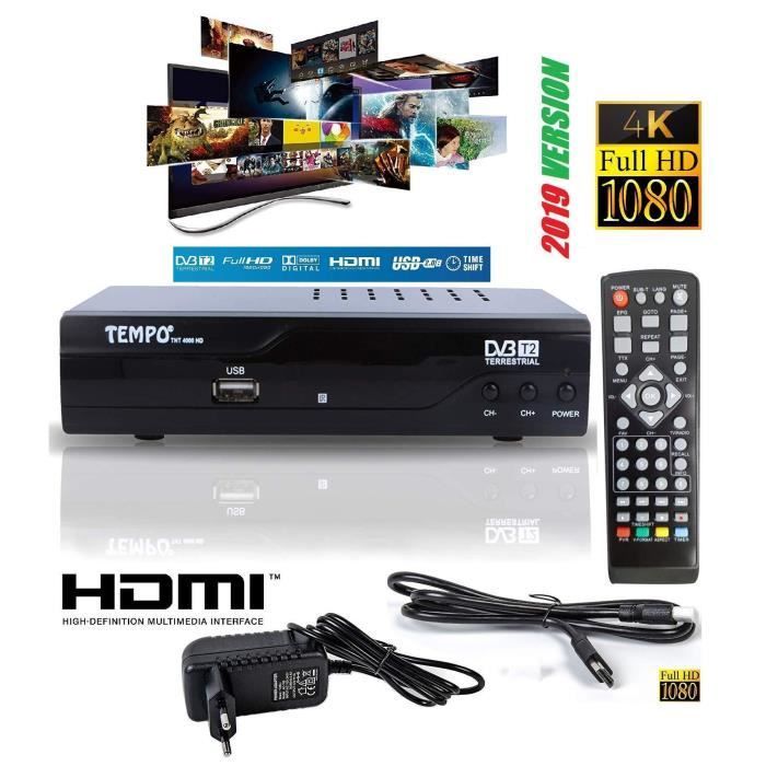Tempo 4000 Terrestrial TNT Decoder - DVB T2 / HDMI Full HD / TV Receiver / USB / TNT Decoder / DVB-T2 / H.265 HEVC / PVR / TNT