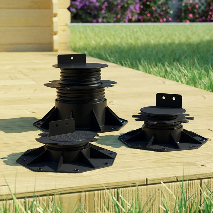 Pedestal ajustable de 30 a 60 mm para tarimas de madera y composite - L: 151 mm - An: 151 mm - Pr: 60 mm - Negro