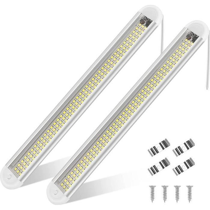 Juego de 2 tiras de luces LED de 12 V - Barra de luz interior - Interruptor - para autocaravana, caravana, barco, cocina