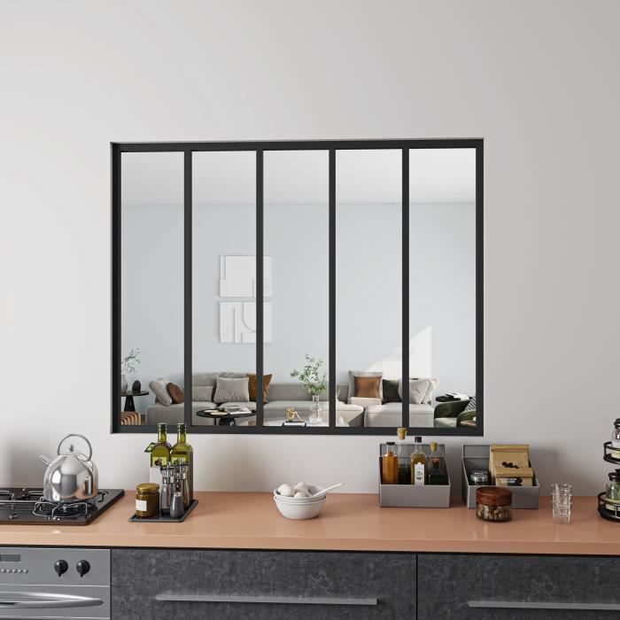 Verrière Atelier Kit Verrière fixe avec vitrage inclus - AICA - En aluminium - Noir Mat - L.153xH.108cm