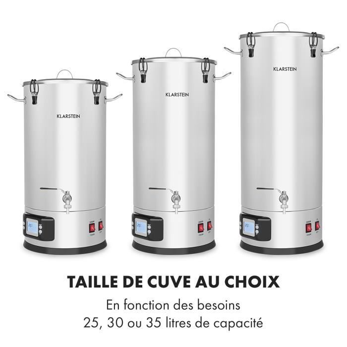 Tanque de maceración Klarstein Maischfest para elaboración casera de cerveza 1500-3000W - Tanque de 25L - Pantalla LCD - Panel táctil - Acero inoxidable
