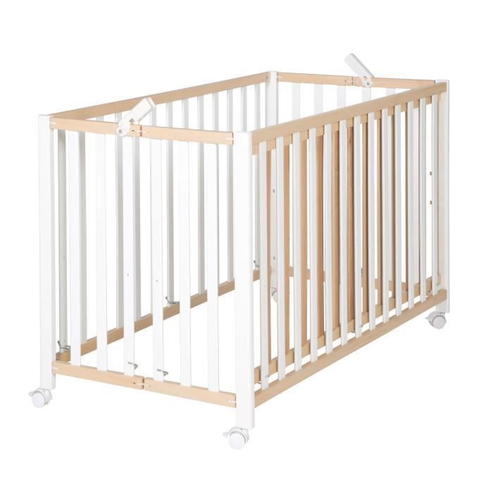 Lettino pieghevole per neonati - 60 x 120 cm - ROBA - PIEGHEVOLE - Ruote - Legno / Bianco