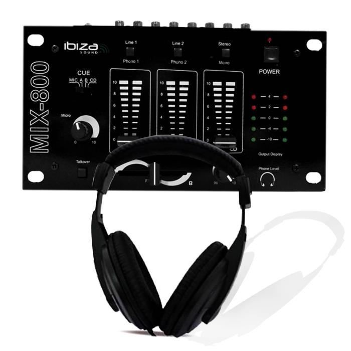 Casque Dj Sono + table de mixage MIX-800 IBIZA + Micro Dynamique Noir