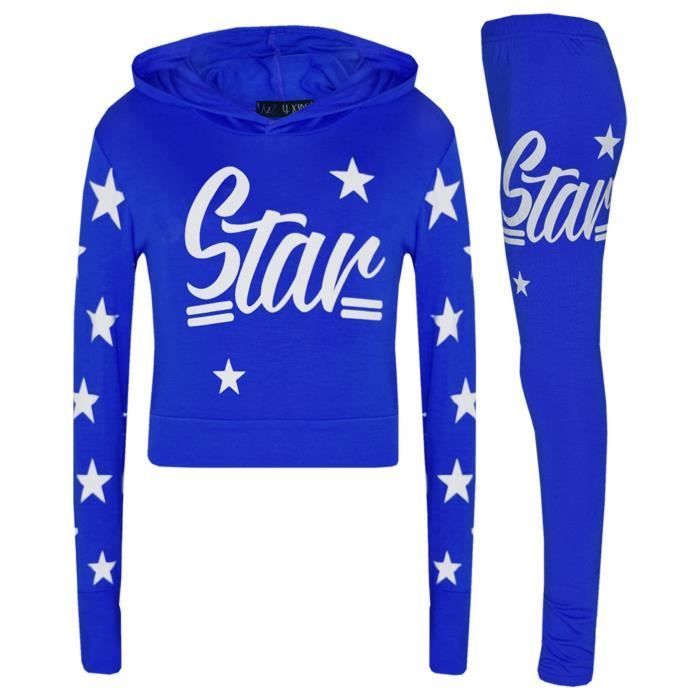 Conjunto de ropa para niñas: top corto con capucha y leggings, estampado de estrellas, edades de 7 a 13 años, azul marino.