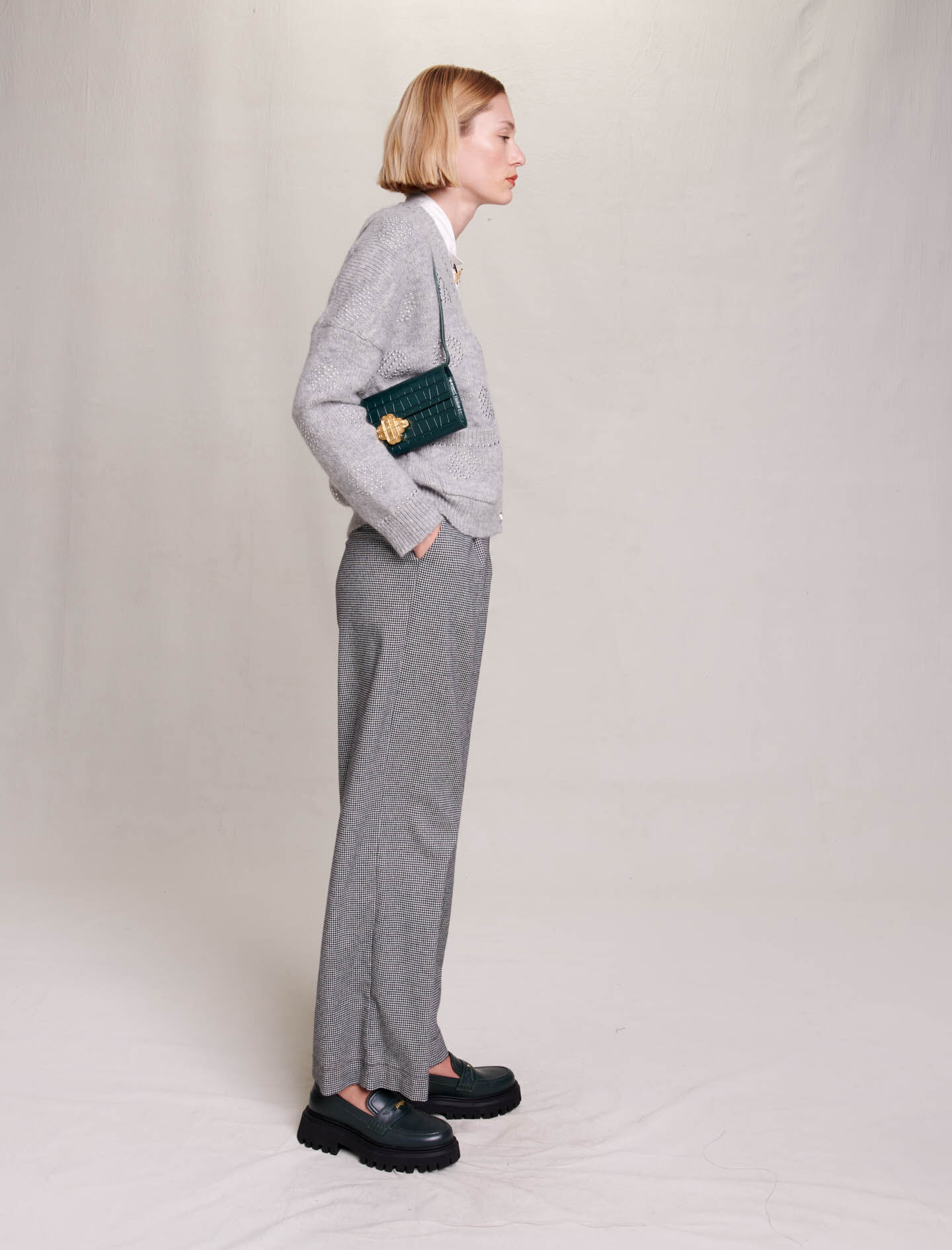 Cardigan met klavermotief en studs - Grijs