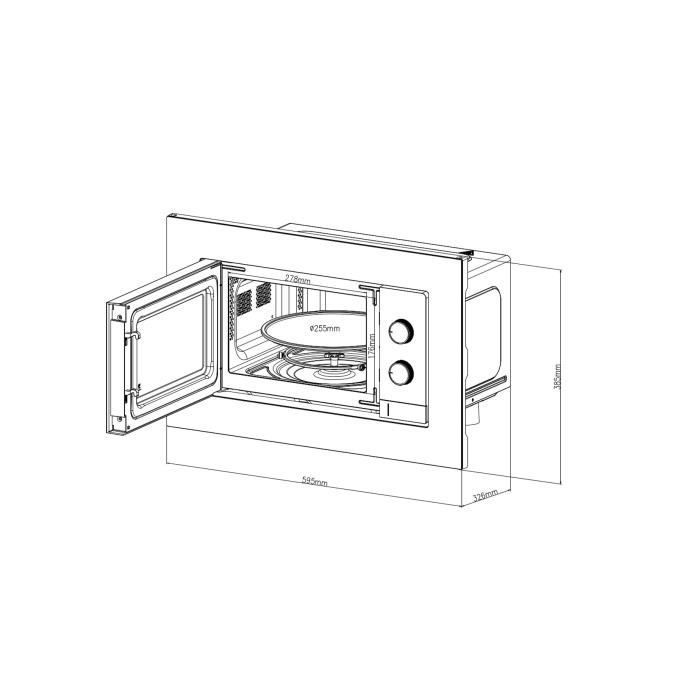 Built-in microwave - CONTINENTAL EDISON - CEMO20EBM2 - 1280 W - W59.5 x H38.5 x D35.3 cm - 20L - Black