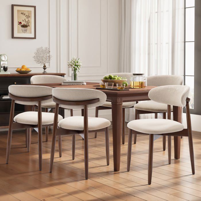 Set of 6 sturdy and elegant chairs in a minimalist Nordic style, ideal for the dining room and kitchen - Beige