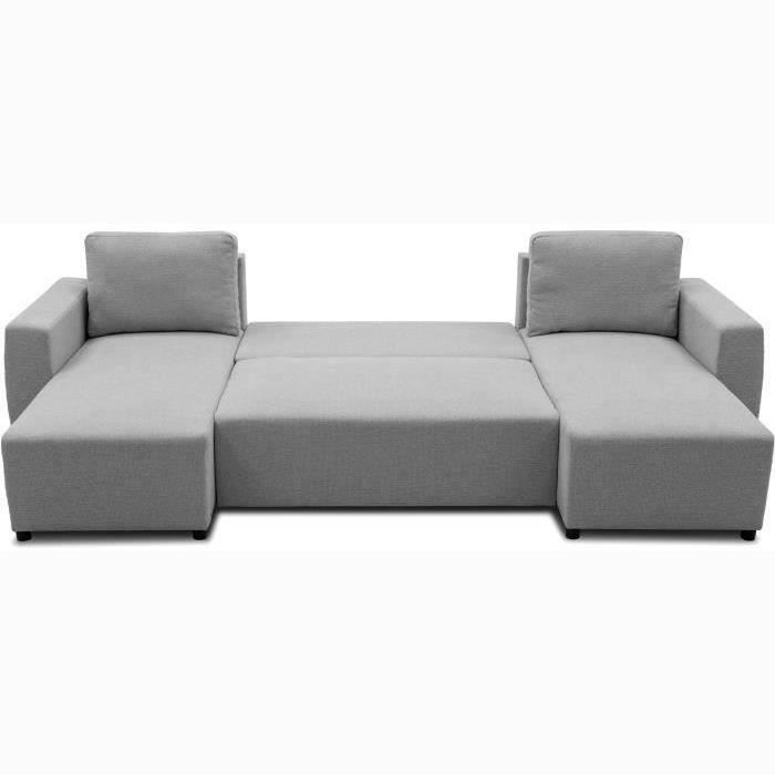 Canapé d'angle convertible panoramique PHARELL 5/6 places - Tissu souris - Coffre de rangement - L297 x P155 x H85 cm