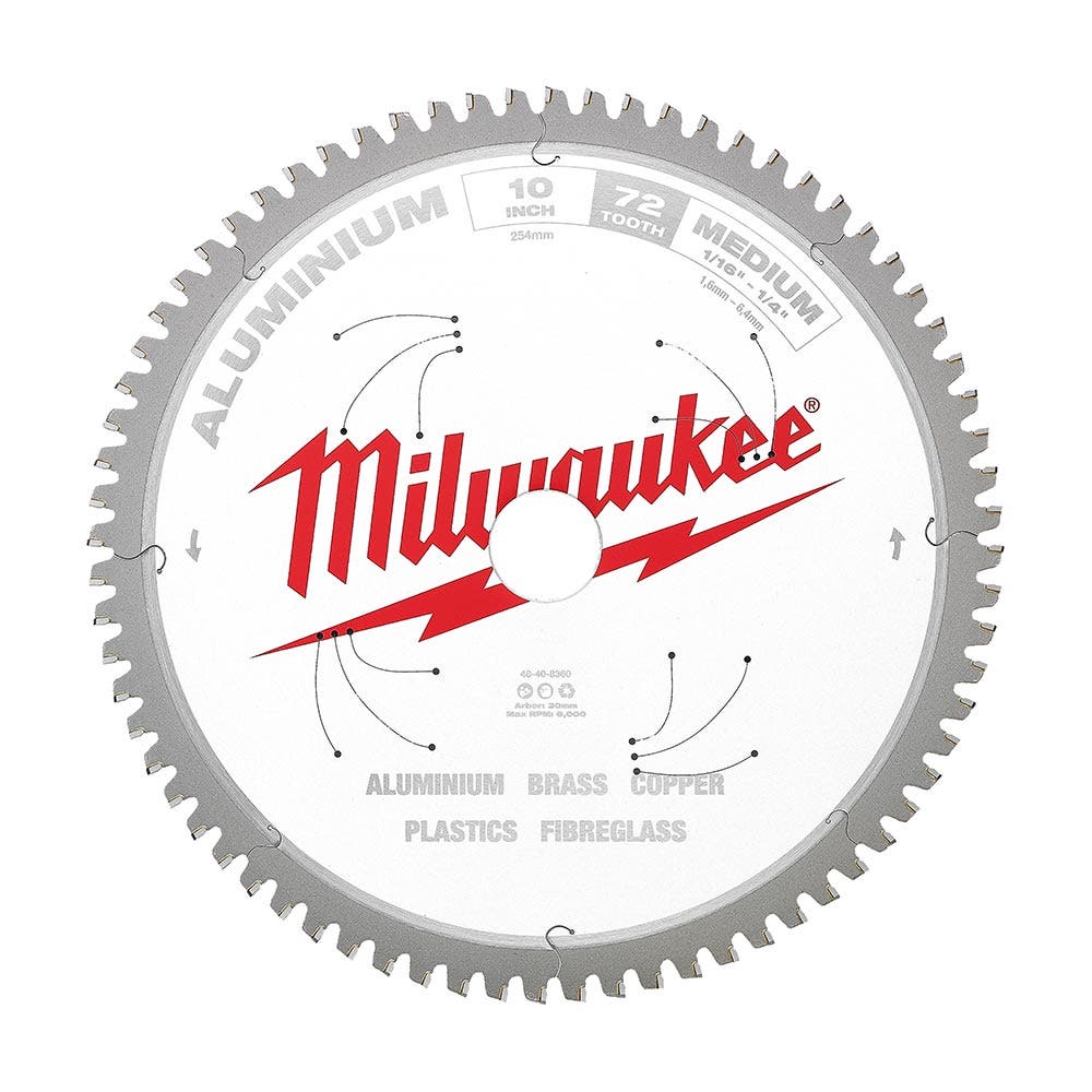 MILWAUKEE 254 mm sirkelsag med 72-tenners TCT-blad for aluminium 48408360
