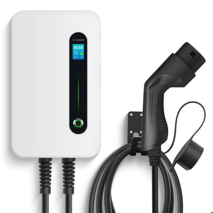 Stazione di ricarica a parete Morec da 7 kW 32 A monofase per veicoli elettrici con cavo di ricarica rapida di tipo 2, 6 metri, bianca