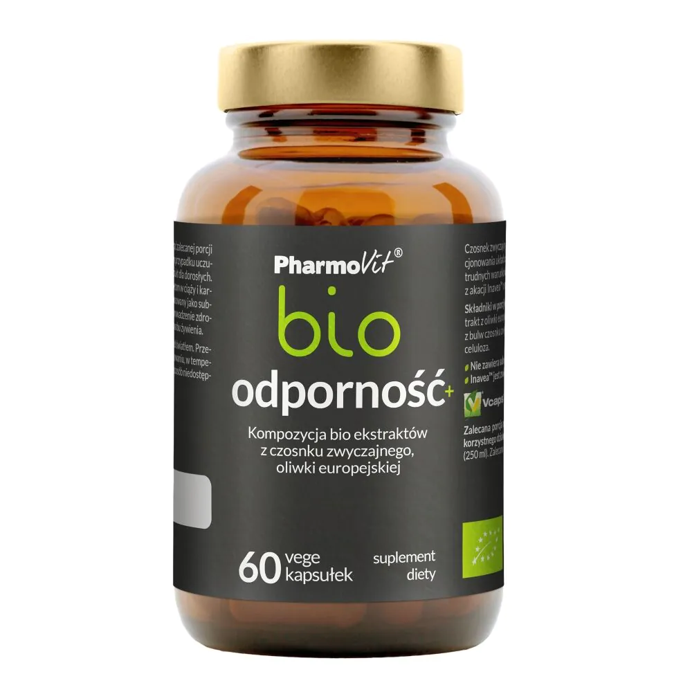 PharmoVit Bio Odporność+ Ekstrakty z czosnku zwyczajnego i oliwki europejskiej Kapsułki