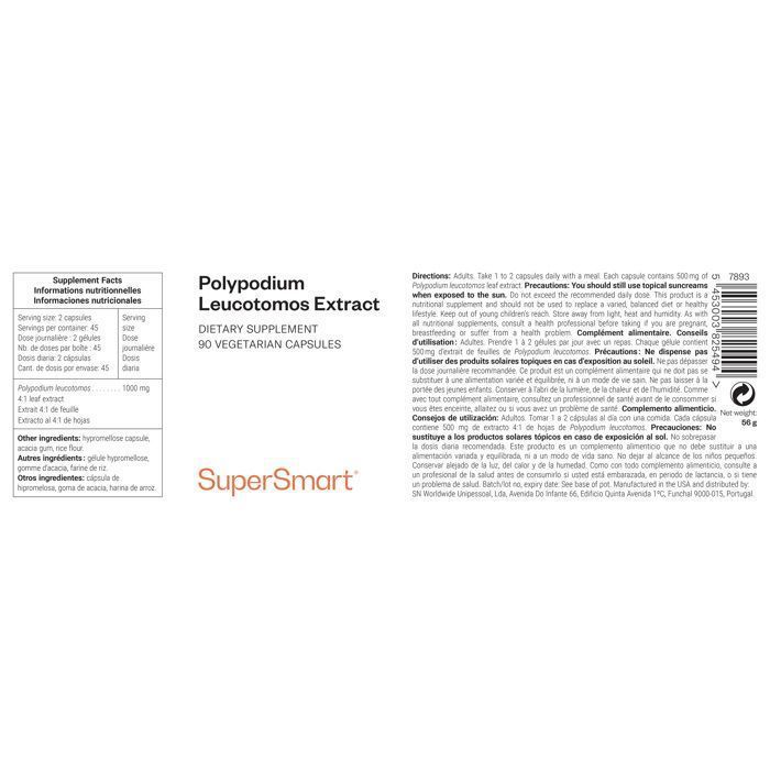 Extrato de Polypodium Leucotomos - Antioxidante - Saúde da Pele - Beleza da Pele - Suplemento Alimentar - SuperSmart