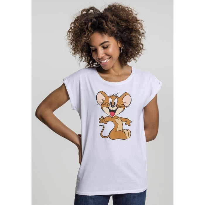 Camiseta de talla grande para mujer - MISTER TEE - Tom y Jerry Mouse - blanca
