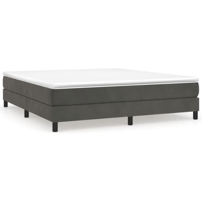 Base de cama con muelles DILWE - 160x200 cm - Terciopelo gris oscuro - 2 plazas - Patas incluidas