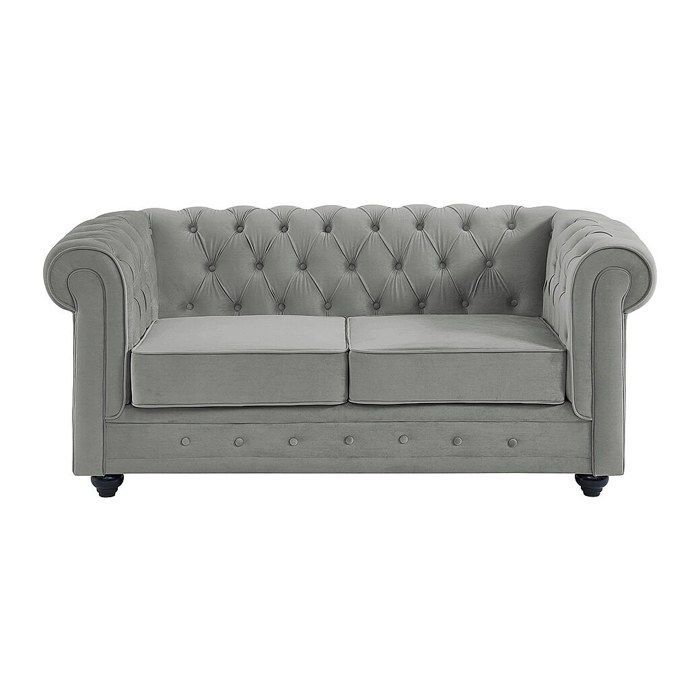 Sofá Chesterfield de 2 plazas - Terciopelo gris claro