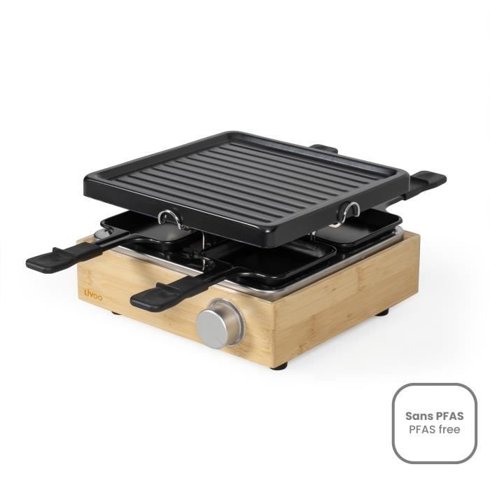 Parrilla raclette para 4 personas - LIVOO - DOC311 - 800W - 4 personas - Placa antiadherente extraíble - Termostato ajustable