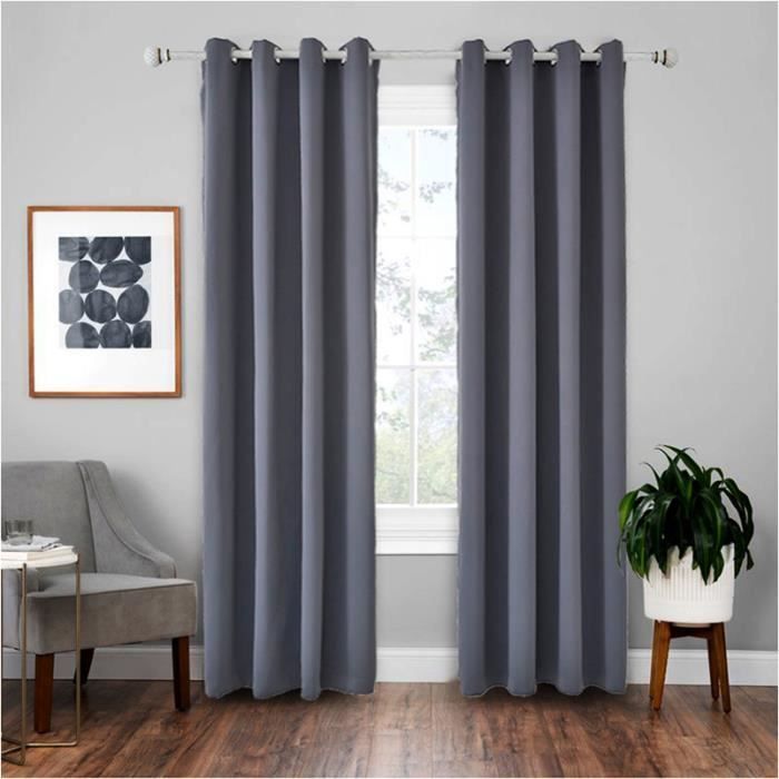 2-Piece Thermal Blackout Curtains for Living Room - 140 x 240 cm (Dark Grey)