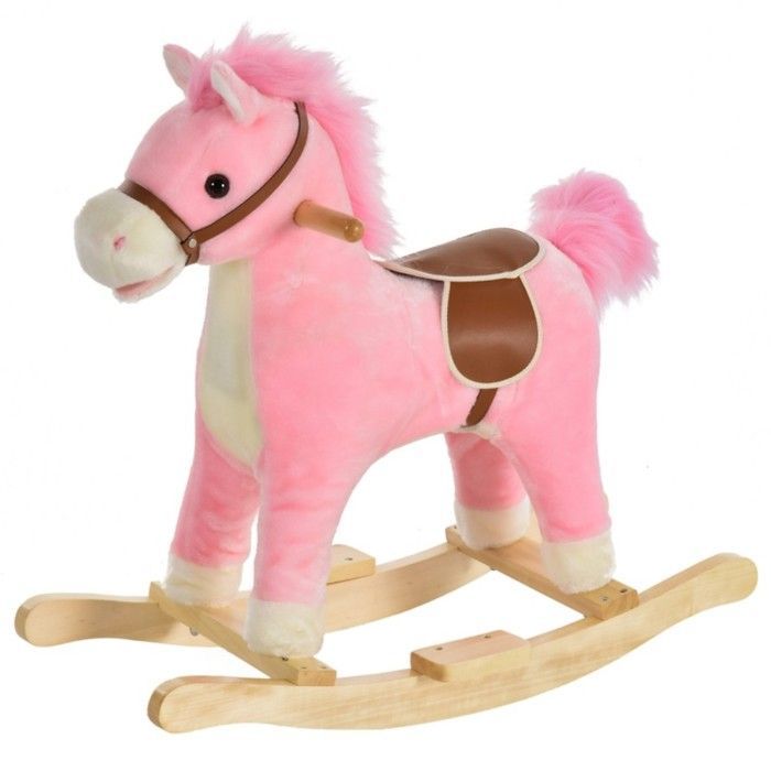 Pink Plush Rocking Horse Toy, 65x32.5x61cm - Animal Sounds - For Children 36-72 Months