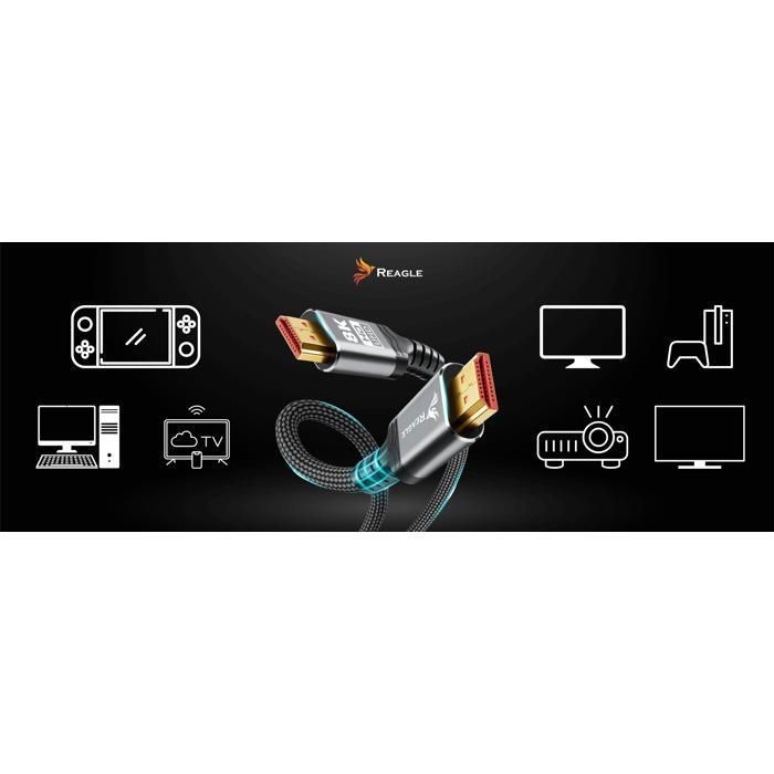 Kabel HDMI 2.1 8K 4K 144Hz 120Hz UHD eARC VRR HDR 48Gbps Przewód TV XBOX 2M