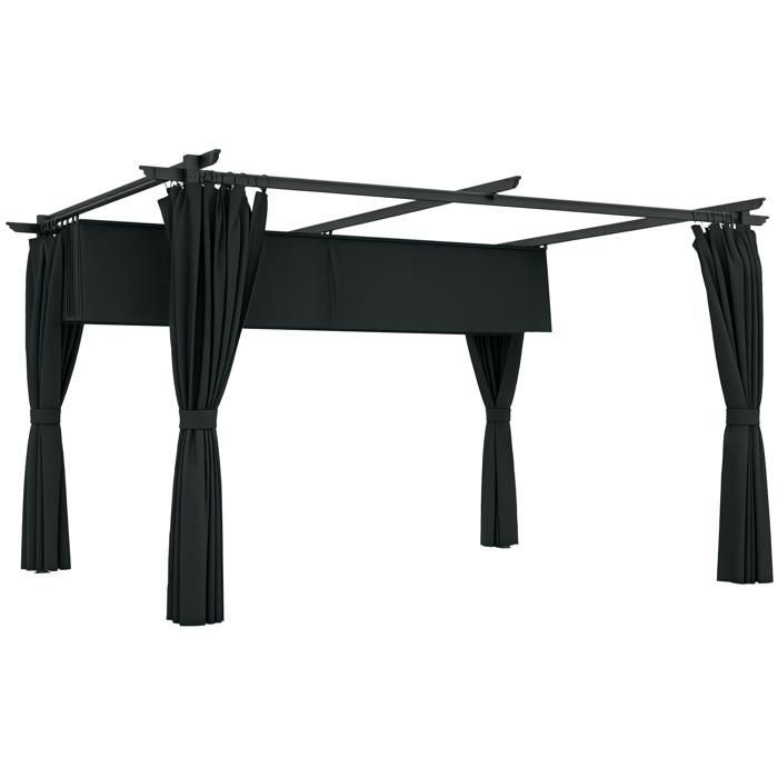 Pérgola retráctil Outsunny de 4 x 3 m con cortina y techo corredizo - Aluminio, metal, poliéster de 180 g/m² - Gris oscuro