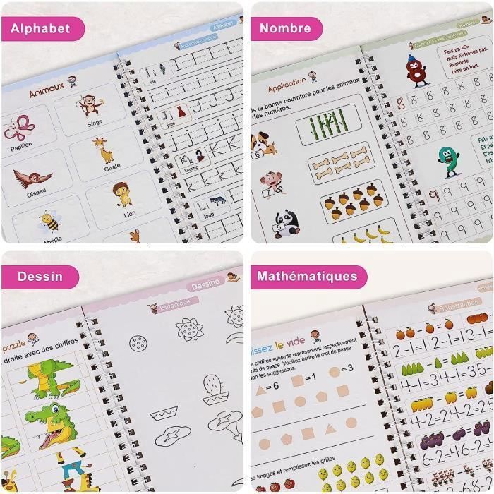 Cahier d'écriture - Magique - Apprendre à écrire - 4 pages réutilisables - Pour enfants - multicolore CAHIER
