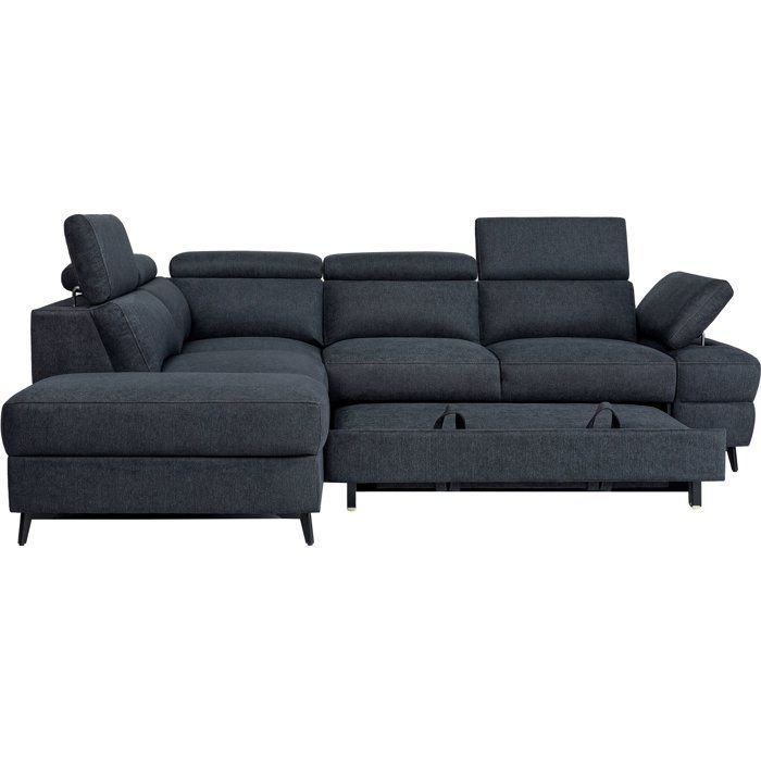 Canapé d'angle convertible - 5 places - NINA - Tissu Noir - Coffre - 255 x 208 x 73 cm