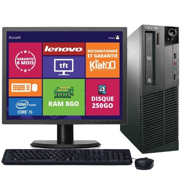 Lenovo ThinkCentre M90 desktopcomputer, Core i5, 8 GB RAM, 250 GB harde schijf, 19-inch monitor, Windows 7, gereviseerde pc