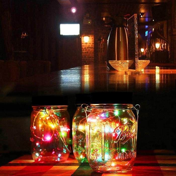 Luces solares para macetas Mason, paquete de 3, luces decorativas para macetas Mason, lámpara de araña solar de hadas de 20 LED, ideal para la boca