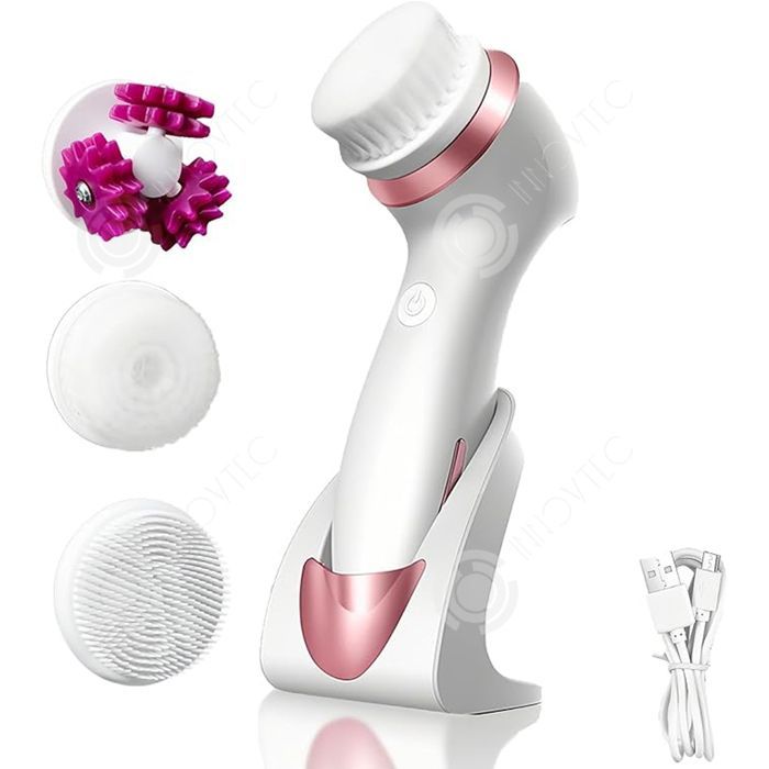 INN Gesichtsreinigungsbürste, 1000 mAh, wiederaufladbar und wasserdicht, mit 3 Unisex-Bürstenköpfen für die Gesichtsmassage