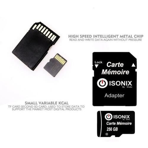 Tarjeta de memoria Micro-SD ISONIX - 256 GB - Micro SDHC/SDXC - Clase 10 - Adaptador incluido