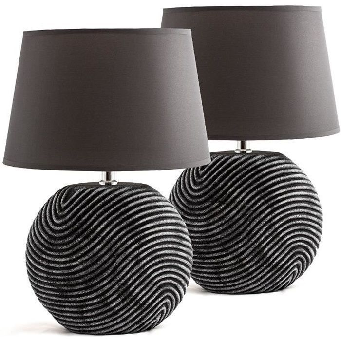 Lampada da tavolo - BRUBAKER - Set da 2 - Paralume antracite - Base in ceramica - Altezza 38 cm